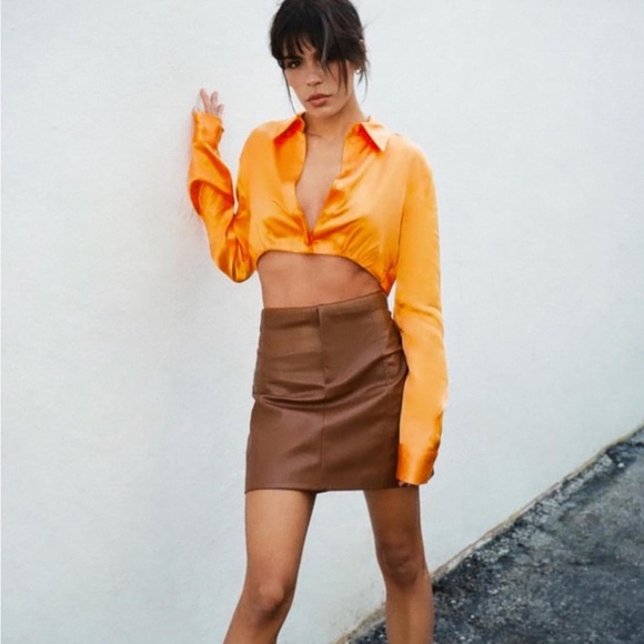 ZARA BLOGGERS fav SATIN EFFECT CROP SHIRT - Picture 10 of 10